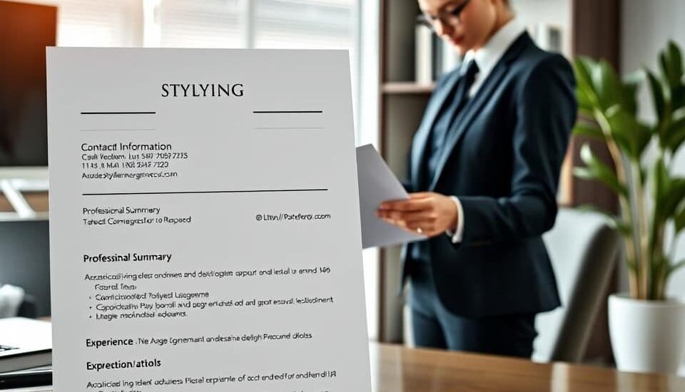 Professional writing a resume summary on a laptop